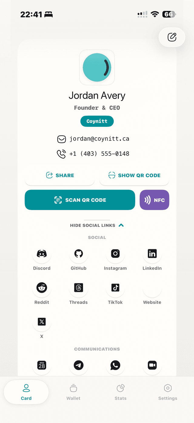 Carte — digital business card
